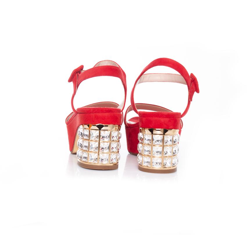 Miu Miu, mit Kristall verzierte Plateausandalen im Zustand „Hervorragend“ im Angebot in AMSTERDAM, NL