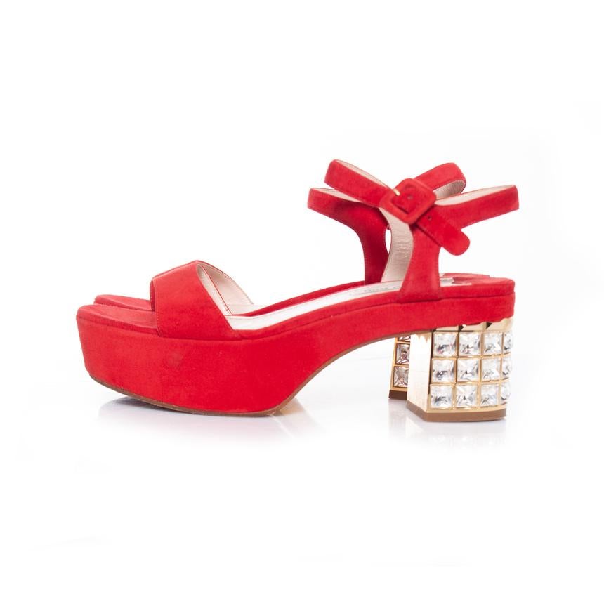 Miu Miu, mit Kristall verzierte Plateausandalen Damen im Angebot