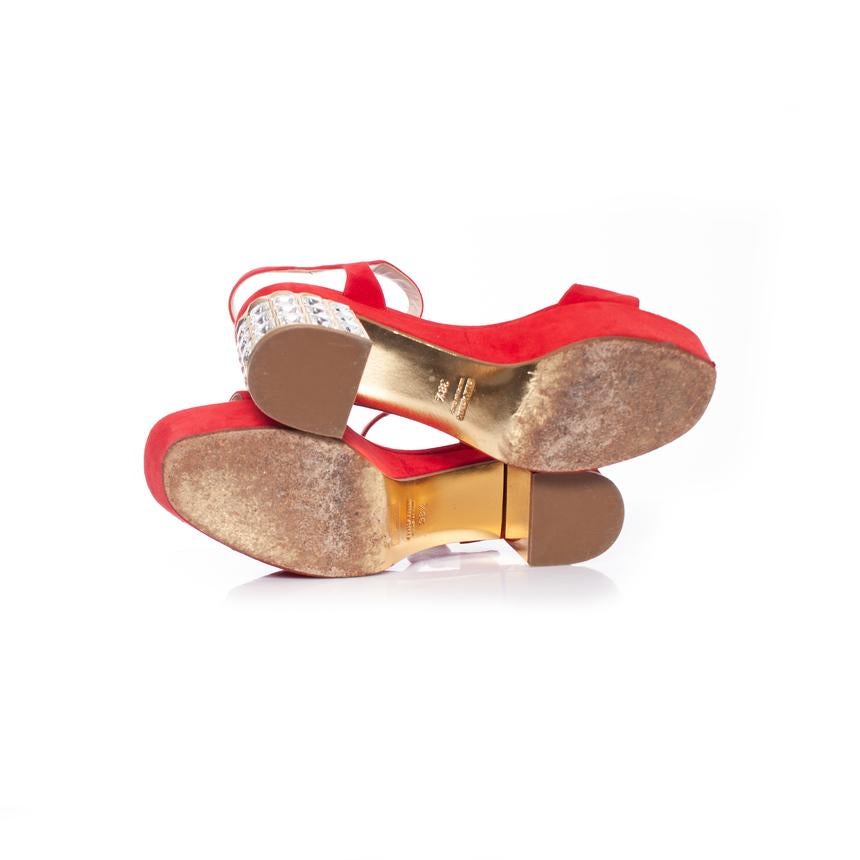 Miu Miu, mit Kristall verzierte Plateausandalen im Angebot 2