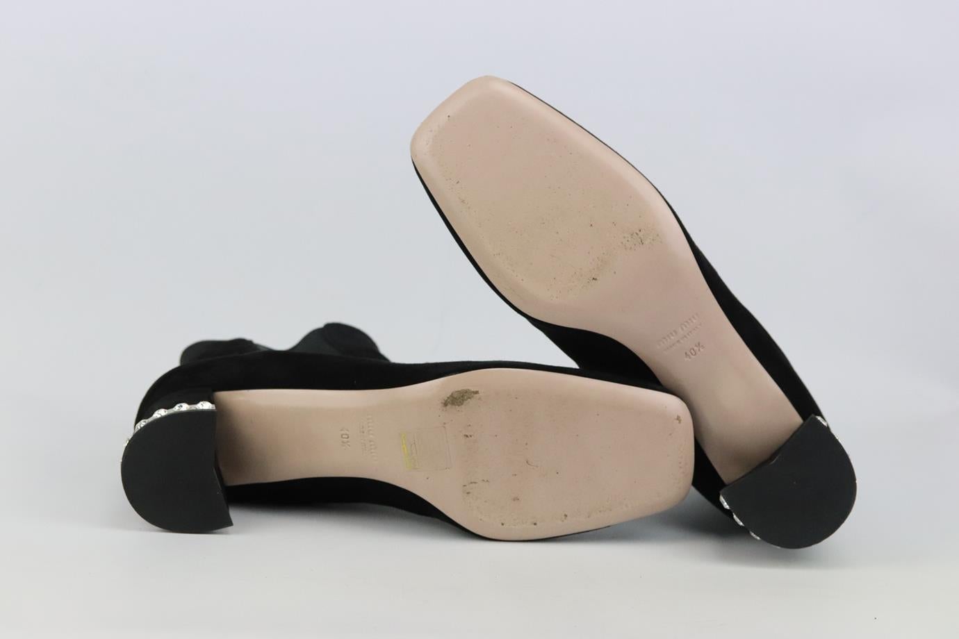 Black Miu Miu Crystal Embellished Suede Ankle Boots EU 40.5 UK 7.5 US 10.5 