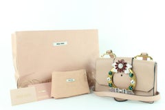 Miu Miu Crystal Flower Ring Madras Flap 12mz1211 Pale Pink Leather Cross BodyBag