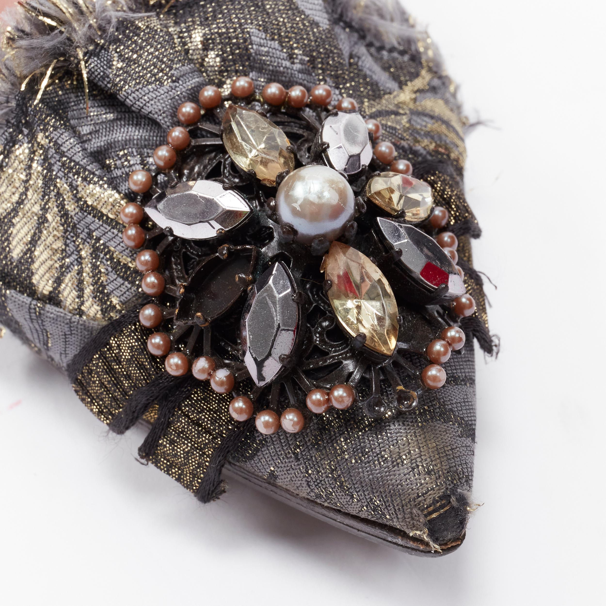 MIU MIU crystal rhinestone pearl brooch jacquard lucite kitten heel EU36.5 2