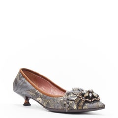 MIU MIU crystal rhinestone pearl brooch jacquard lucite kitten heel EU36.5