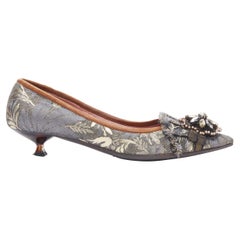 MIU MIU crystal rhinestone pearl brooch jacquard lucite kitten heel EU36.5
