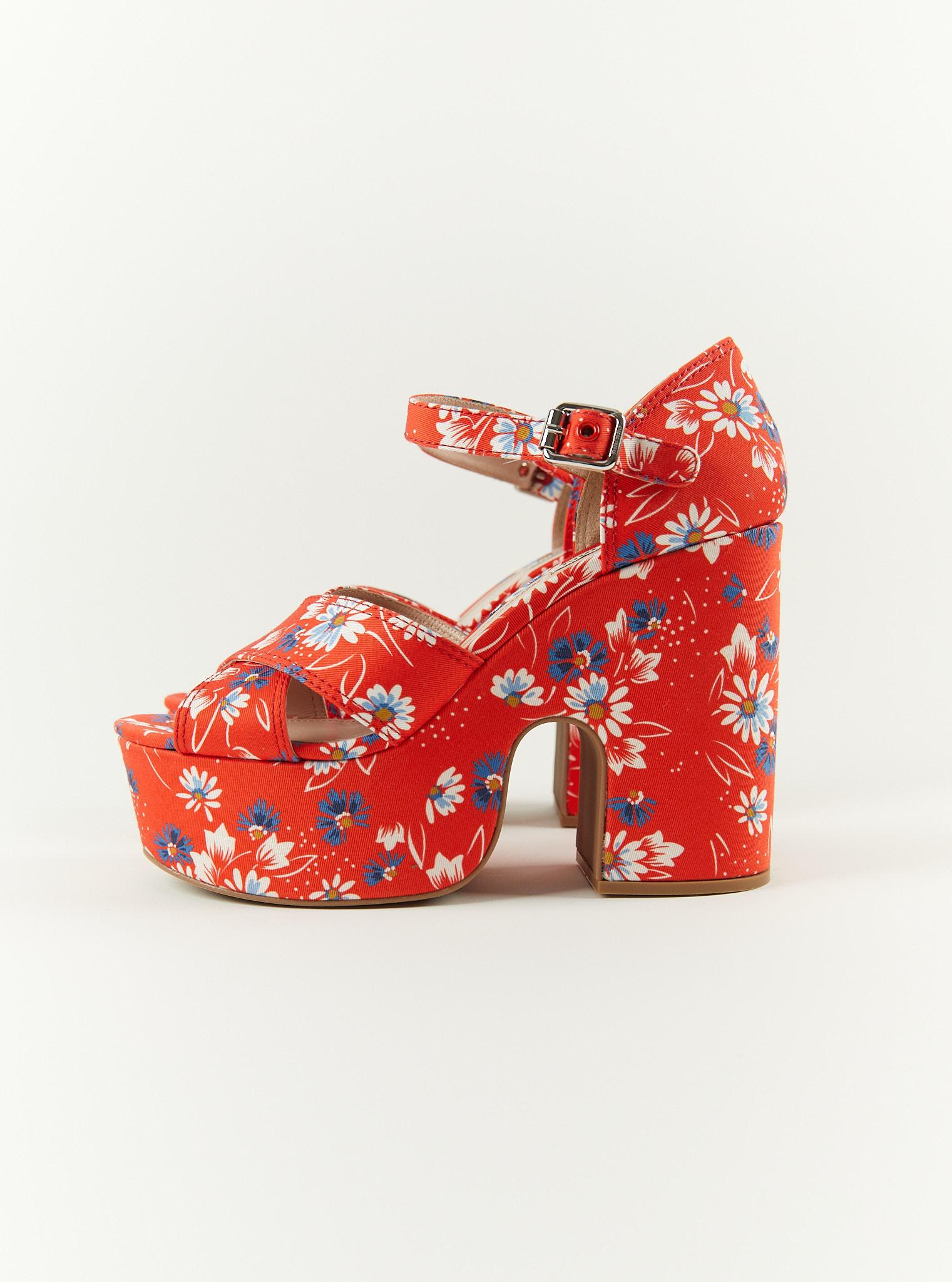 MIU MIU Daisy Print Twill Platform Sandals - Size 40.5 (EU) For Sale 1