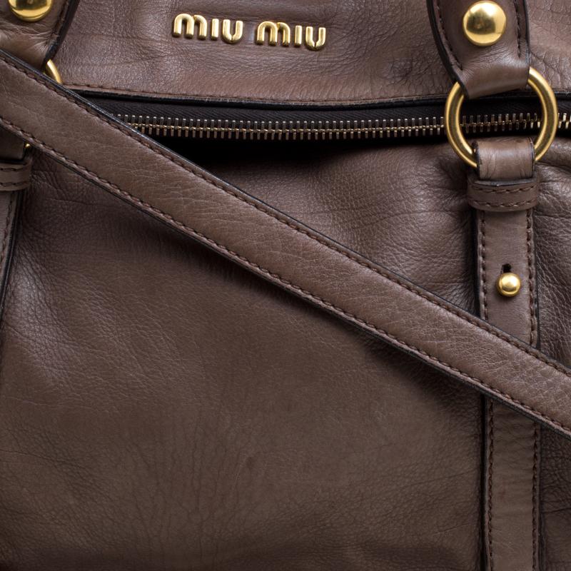 Women's Miu Miu Dark Beige Leather Bow Top Handle Bag