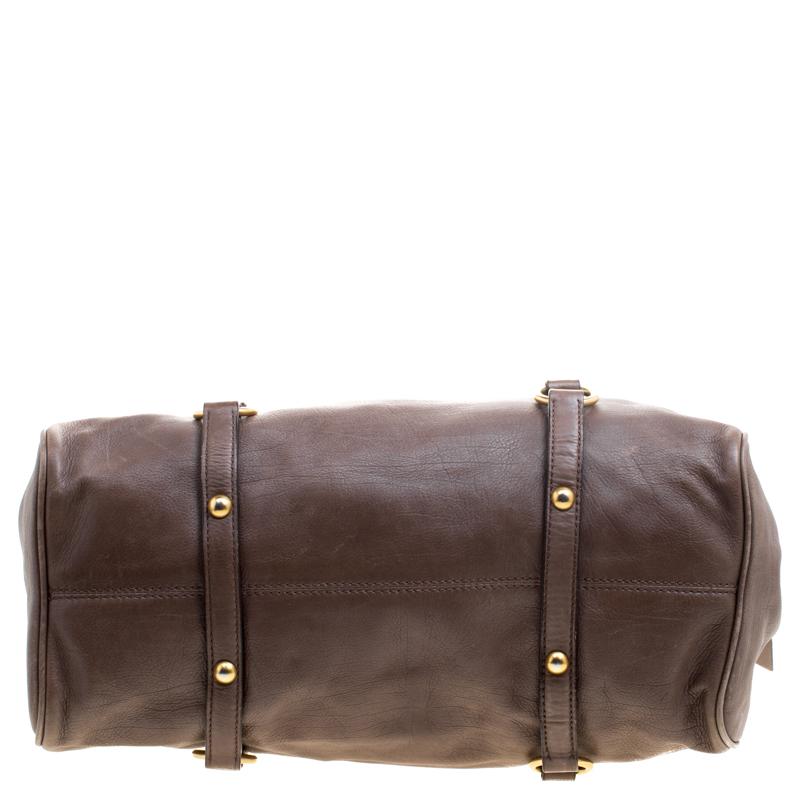 Miu Miu Dark Beige Leather Bow Top Handle Bag 1