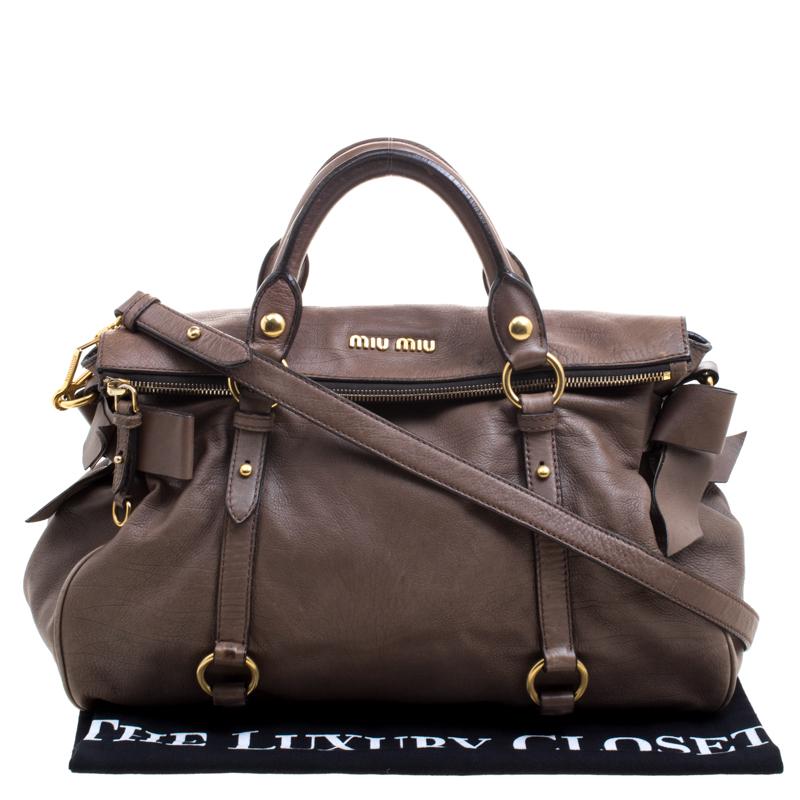 Miu Miu Dark Beige Leather Bow Top Handle Bag 4