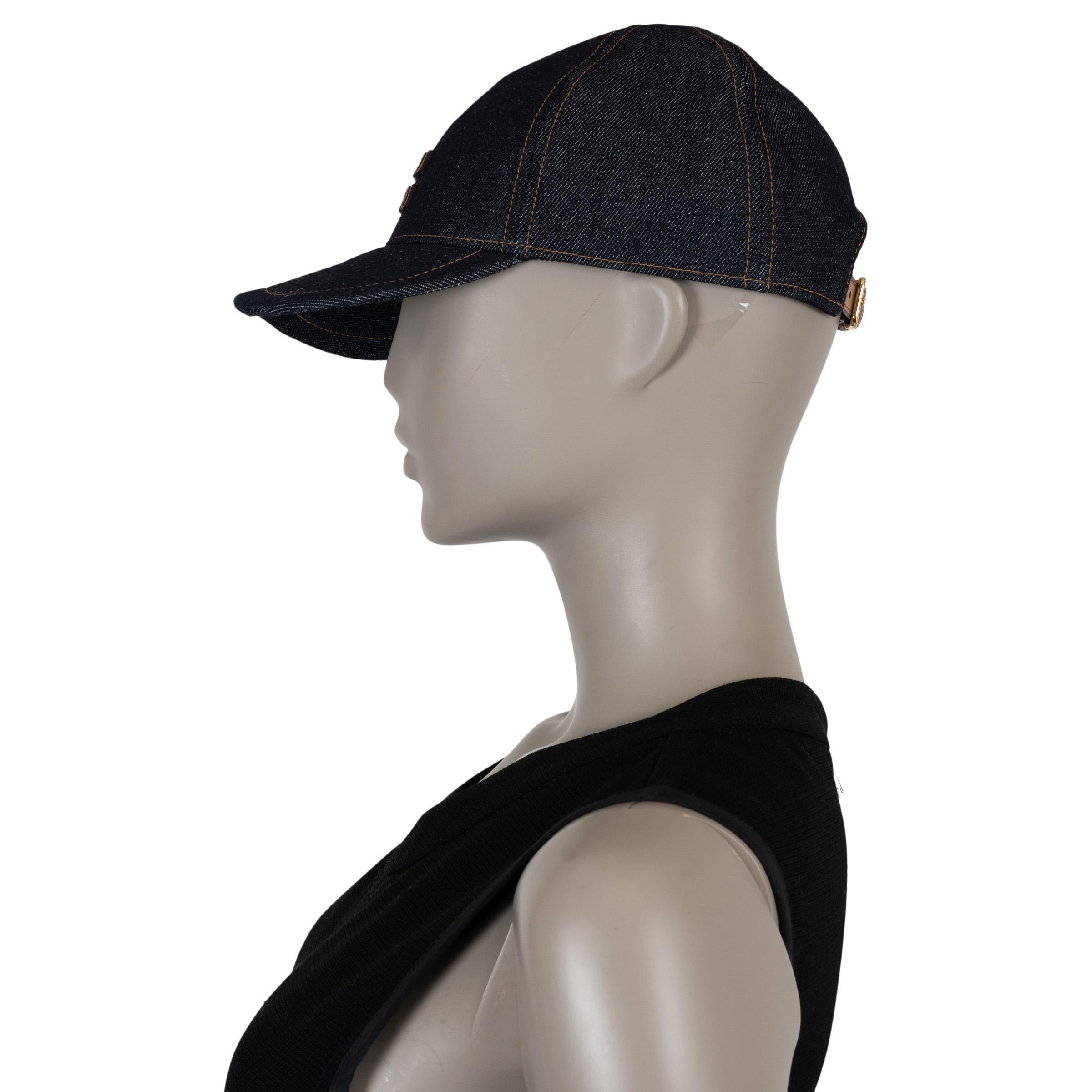 Nero MIU MIU Cappello in cotone blu scuro DENIM LOGO BASEBALL CAP S in vendita