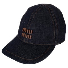 MIU MIU dark blue brandy cotton DENIM LOGO BASEBALL CAP Hat S