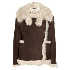 MIU MIU dark brown DOUBLE BREASTED SHEARLING Coat Jacket 40 S