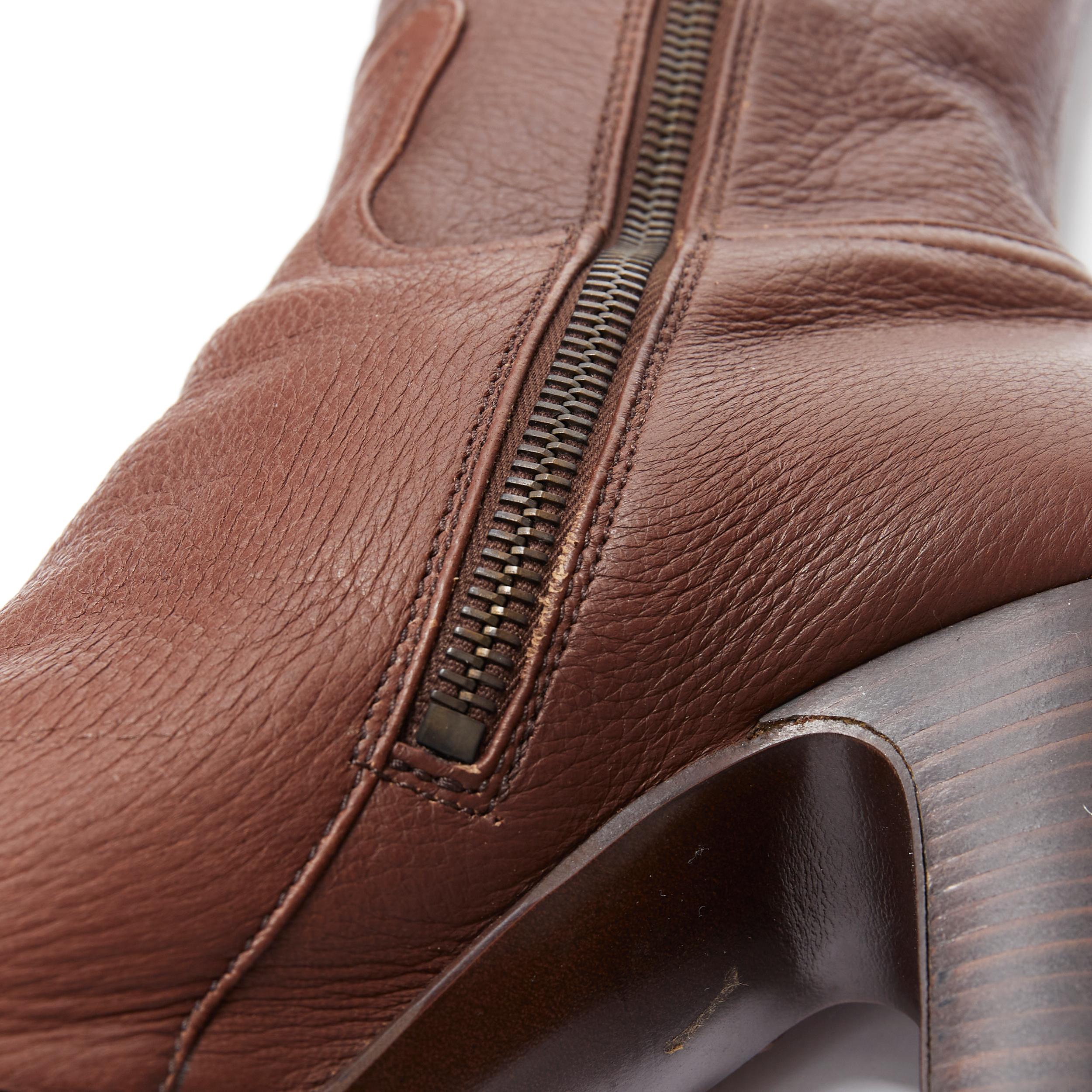MIU MIU dark brown leather suede foldover wooden heel platofrm tall boot EU37.5 3