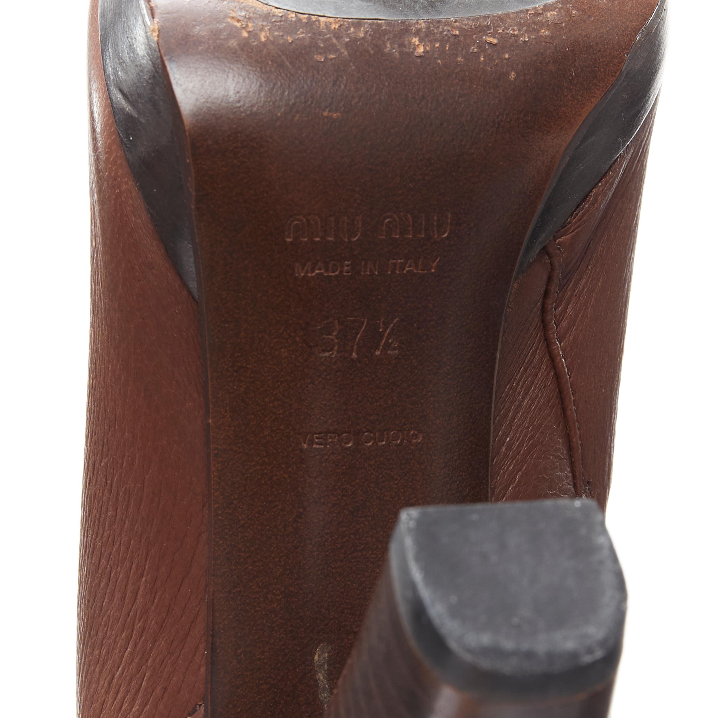 MIU MIU dark brown leather suede foldover wooden heel platofrm tall boot EU37.5 4