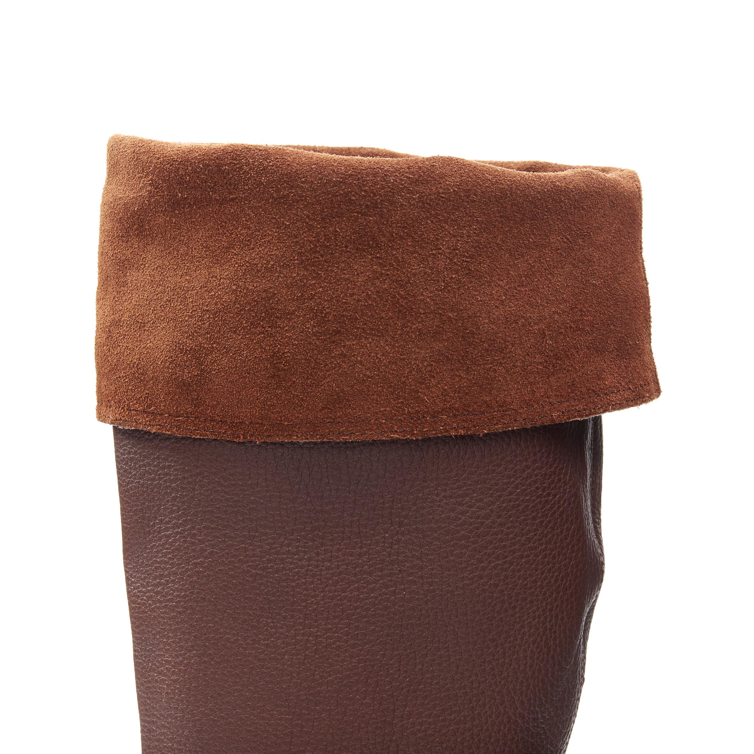 Women's MIU MIU dark brown leather suede foldover wooden heel platofrm tall boot EU37.5