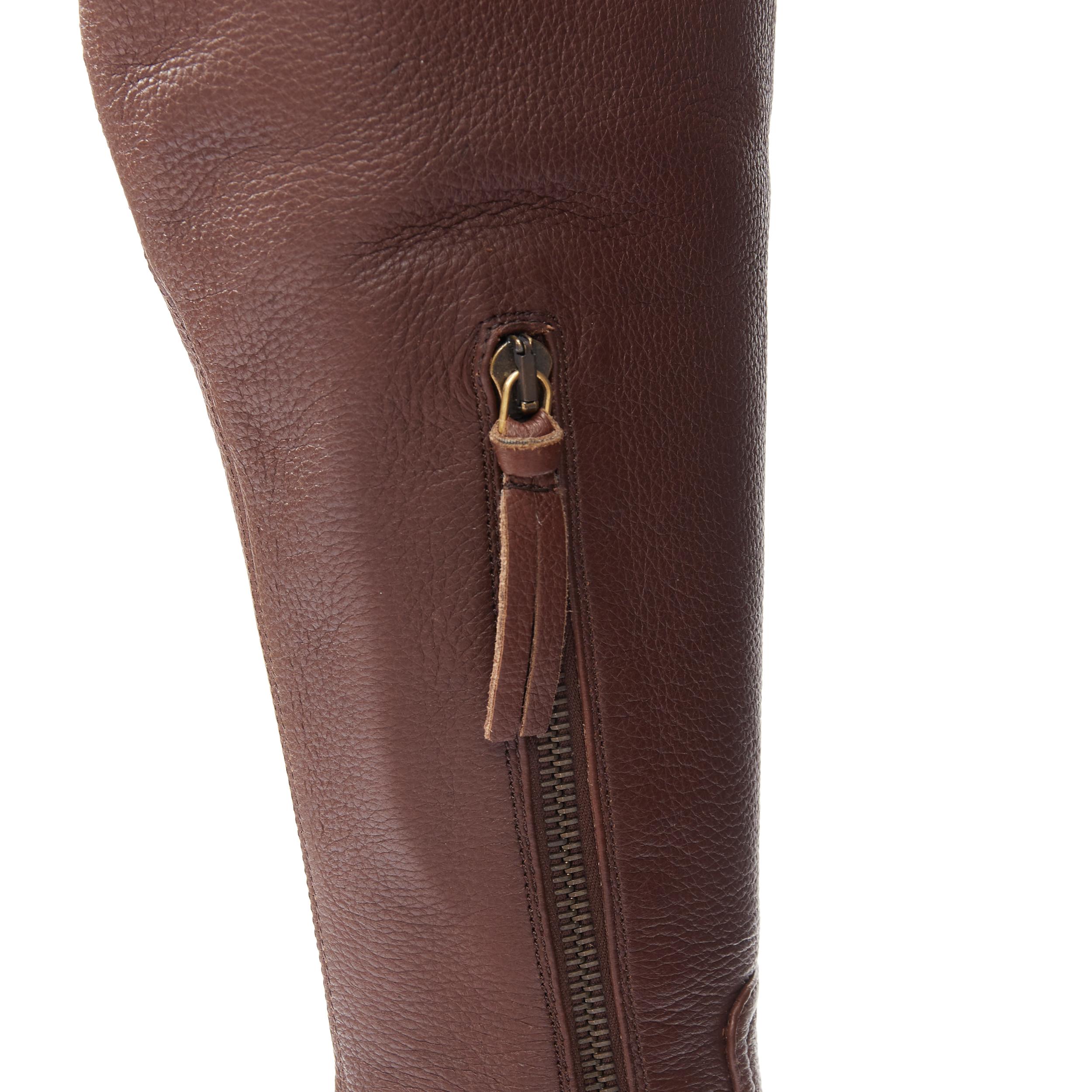 MIU MIU dark brown leather suede foldover wooden heel platofrm tall boot EU37.5 1