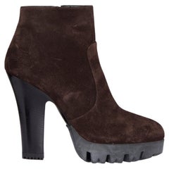 MIU MIU dark brown suede LUG SOLE Platform Ankle Boots Shoes 40