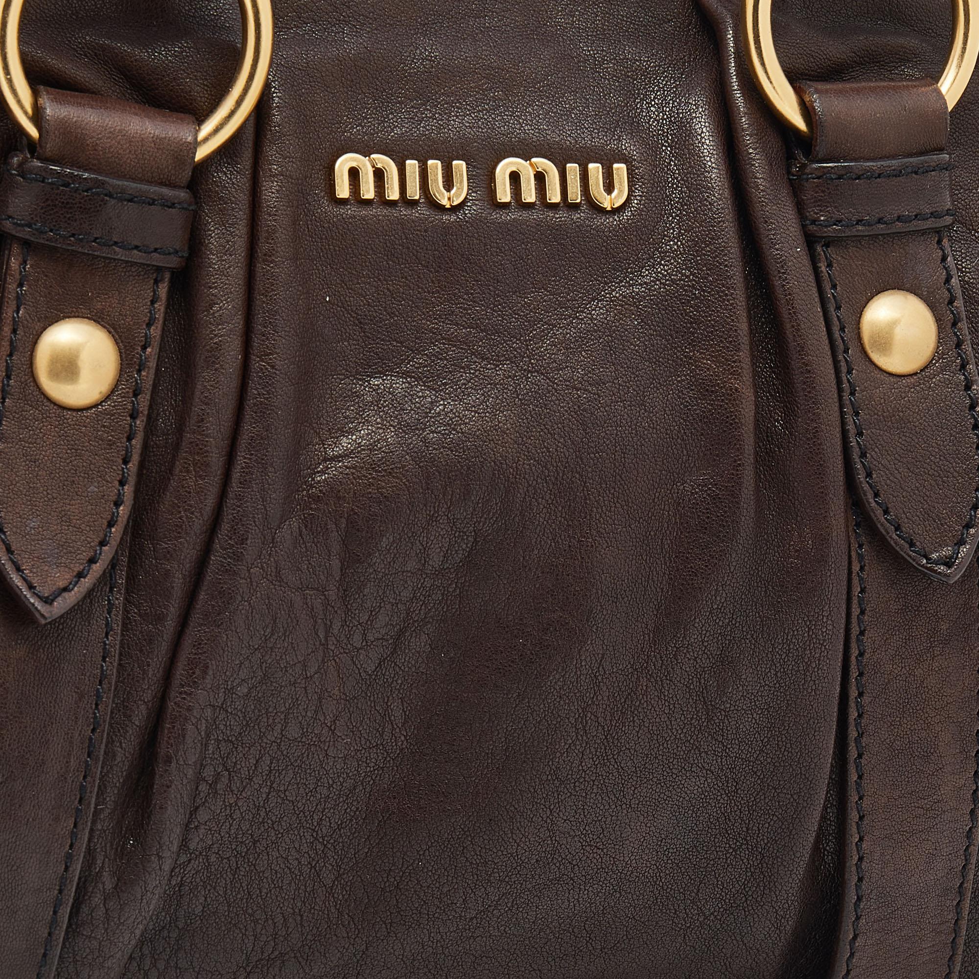 Miu Miu Dark Brown Vitello Lux Leather Bow Tote 2