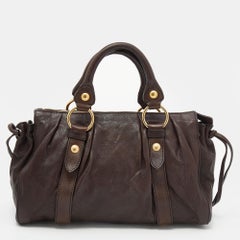 Miu Miu Dark Brown Vitello Lux Leather Bow Tote