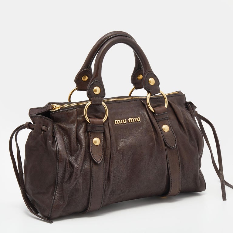 Miu Miu Dark Brown Vitello Lux Leather Bow Tote at 1stDibs | mui mui brown  bag, miu miu brown leather bag, miu miu brown bag