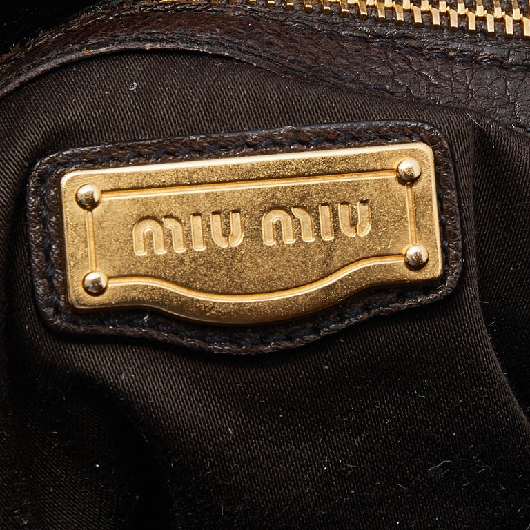 Miu Miu Dark Brown Vitello Lux Leather Bow Tote at 1stDibs