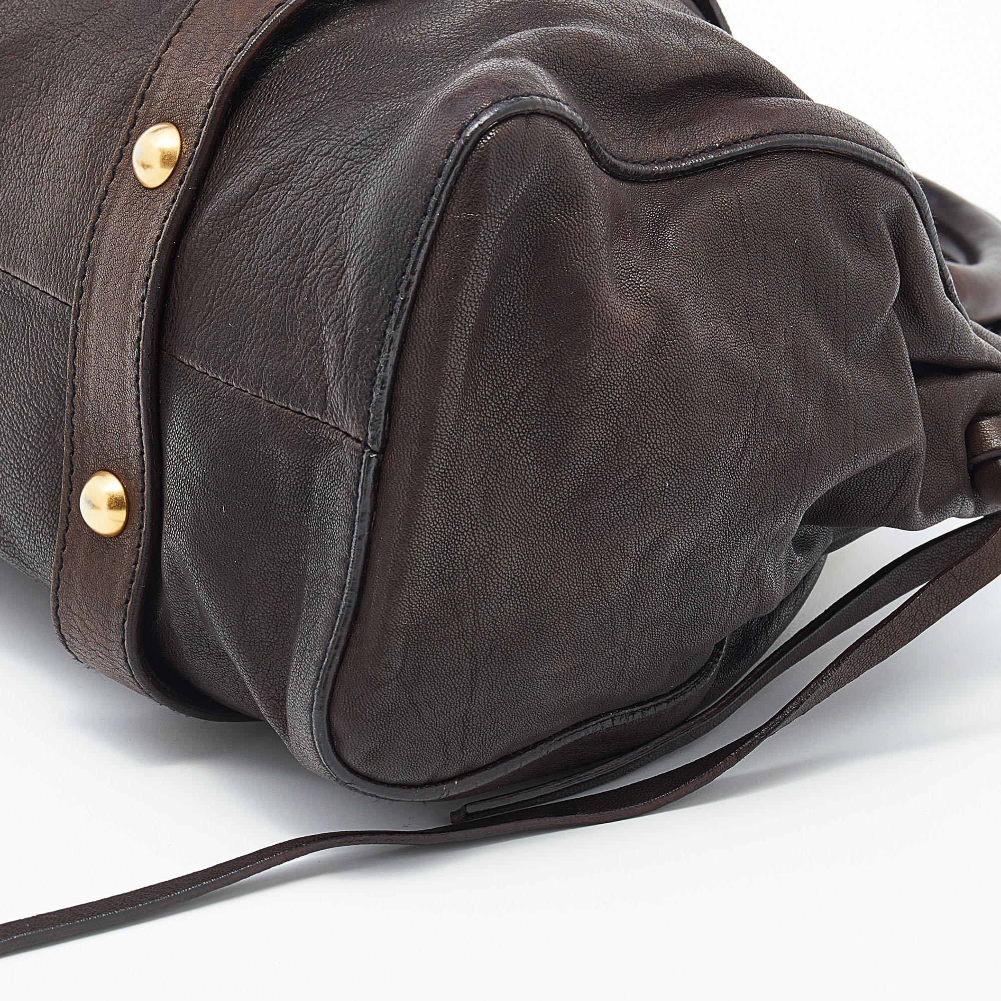 Miu Miu Dark Brown Vitello Lux Leather Bow Tote 1