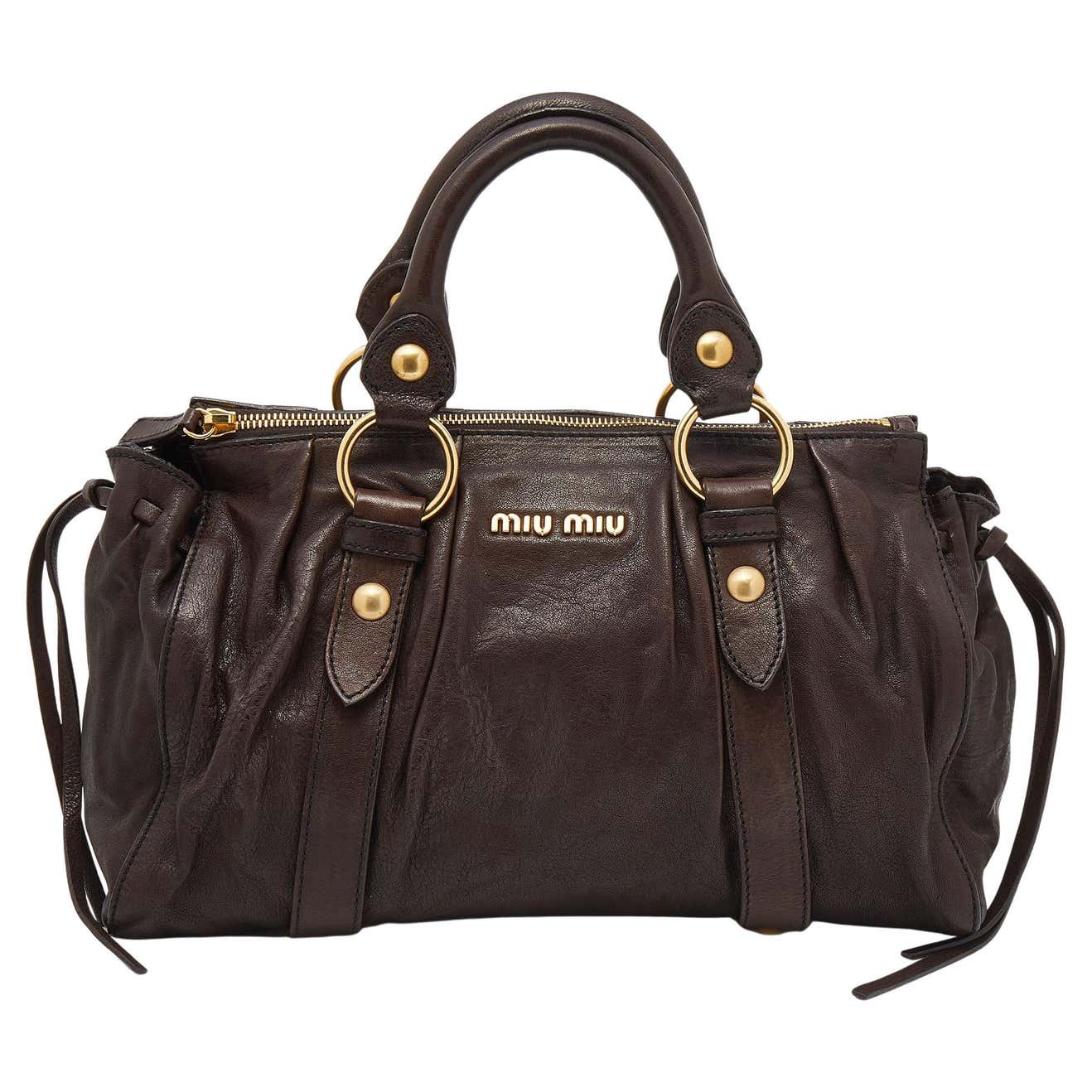 Miu Miu Dark Brown Vitello Lux Leather Bow Tote For Sale at 1stDibs