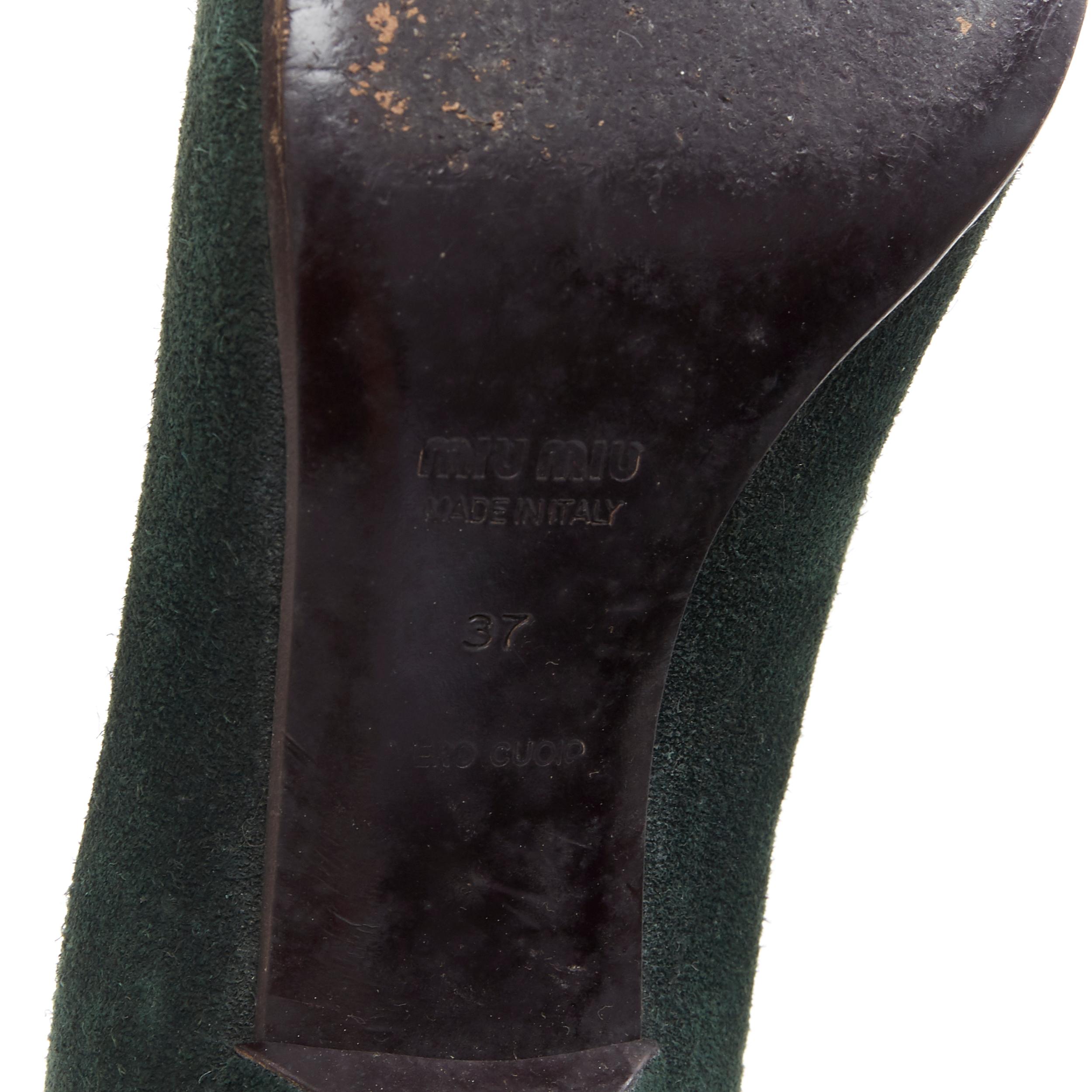 MIU MIU dark green suede leather turn lock detail point toe kitten heel EU37 3