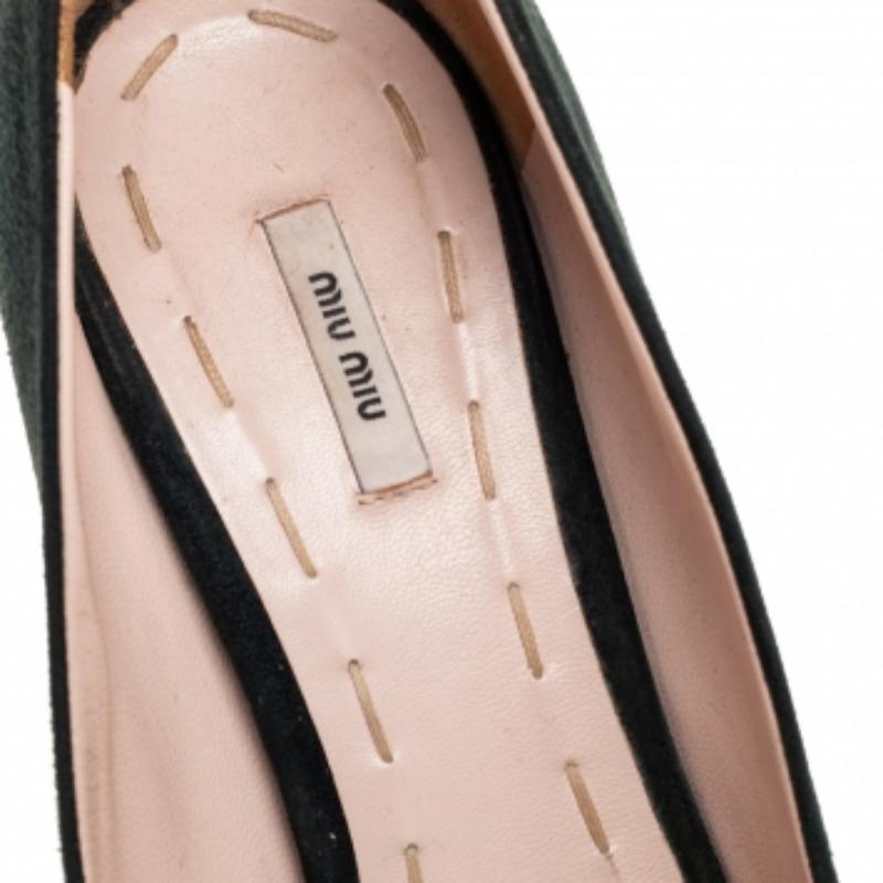 Black Miu Miu Dark Green Suede Peep Toe Platform Pumps Size 36 For Sale