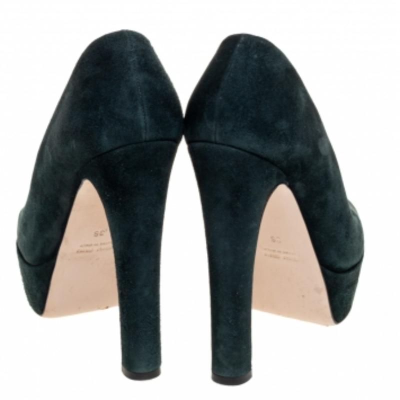 Women's Miu Miu Dark Green Suede Peep Toe Platform Pumps Size 36 For Sale