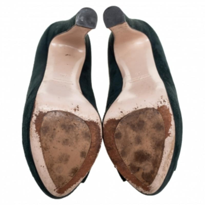 Miu Miu Dark Green Suede Peep Toe Platform Pumps Size 36 For Sale 1