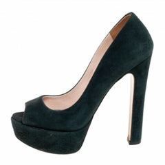 Miu Miu Dark Green Suede Peep Toe Platform Pumps Size 36