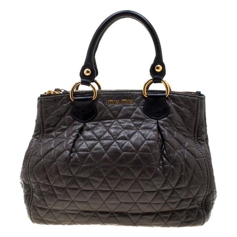 Miu Miu Dark Grey/Black Quilted Leather Double Zip Tote For Sale at 1stDibs