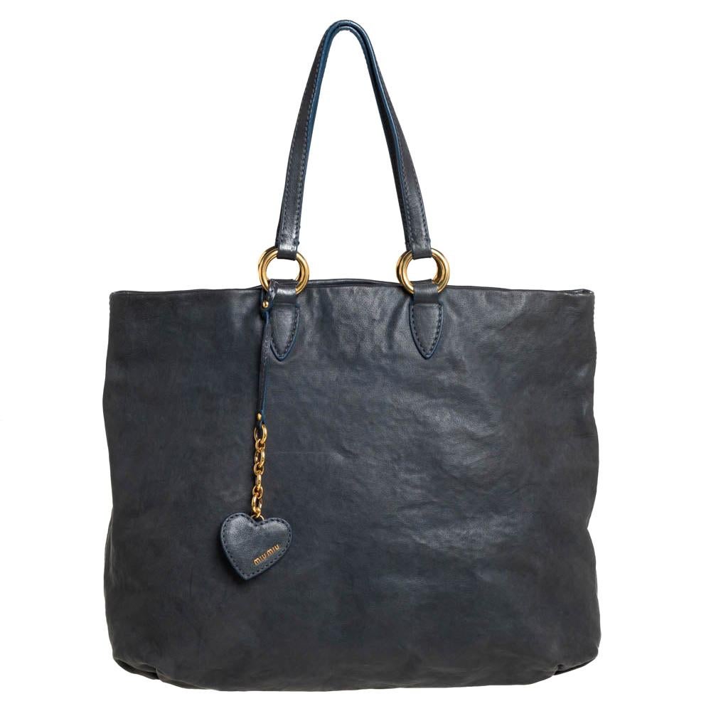 Miu Miu Dark Grey Vitello Lux Leather Bow Top Handle Bag For Sale at