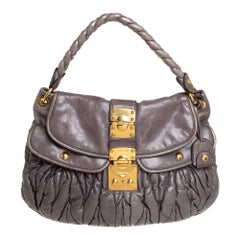 Used Miu Miu Dark Grey Matelassé Leather Coffer Hobo