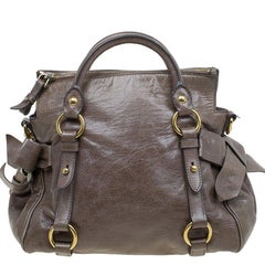 Miu Miu Dark Grey Vitello Lux Leather Bow Top Handle Bag