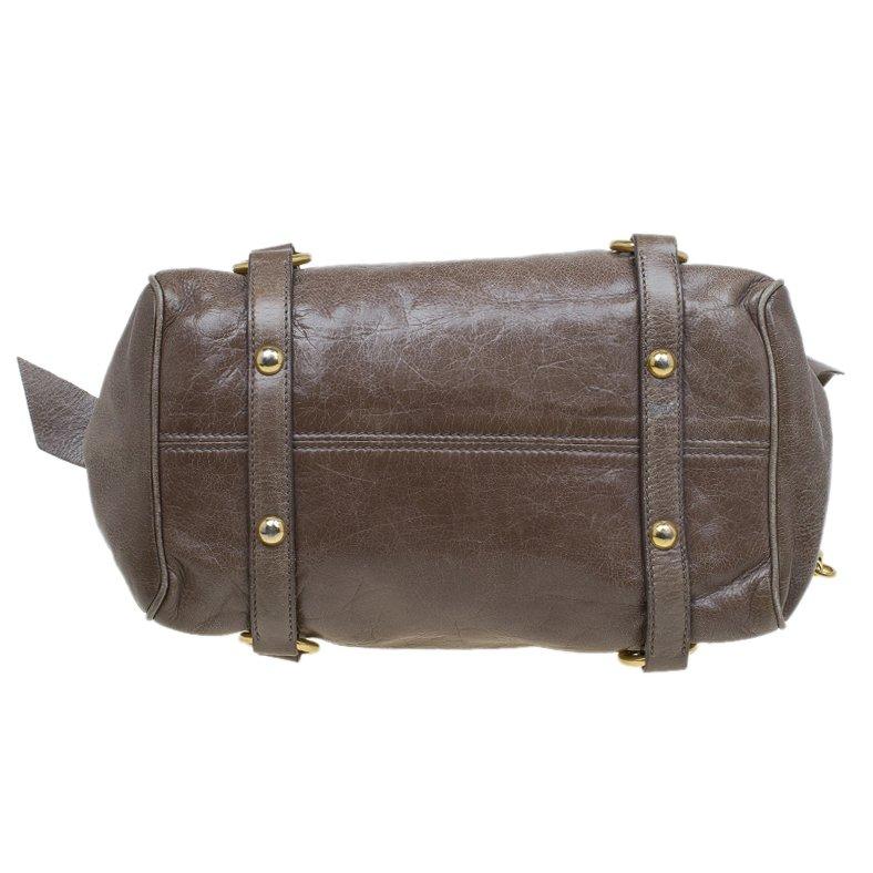 Gray Miu Miu Dark Grey Vitello Lux Leather Bow Top Handle Bag