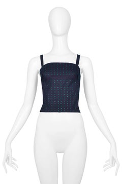 Miu Miu Dark Navy Top With Green Rhinestones