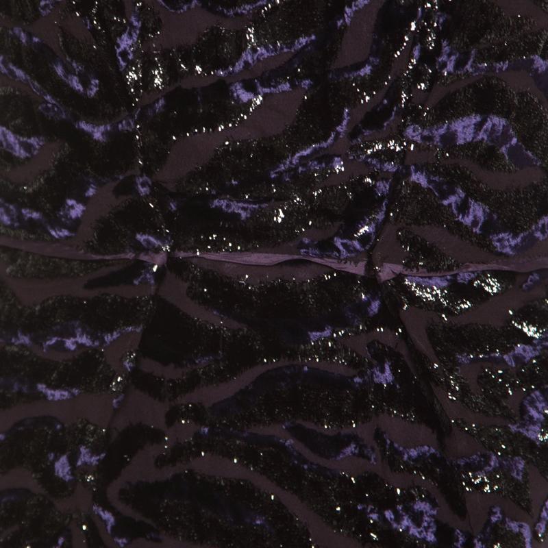 Miu Miu Dark Purple Metallic Animal Pattern Velvet Burnout Sheath Dress L 1