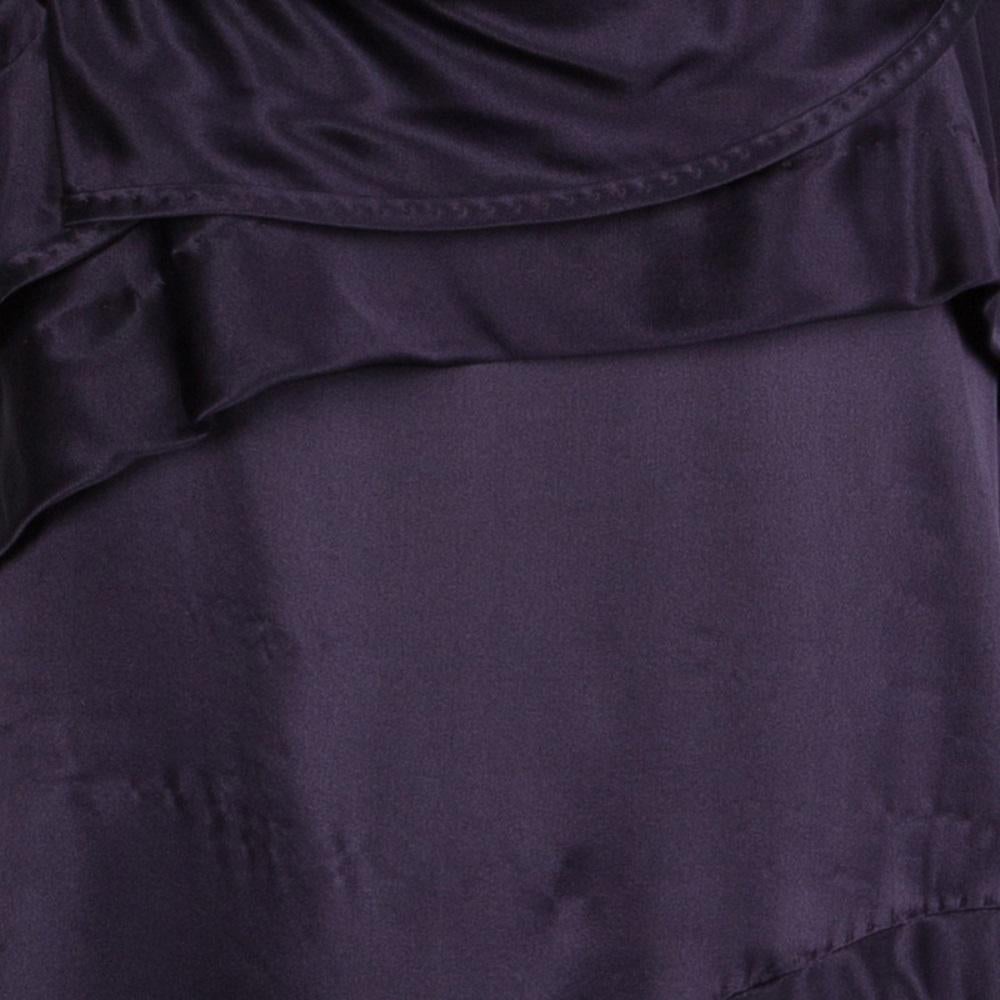 Black Miu Miu Deep Purple Silk Ruffle Detail Sleeveless Dress M
