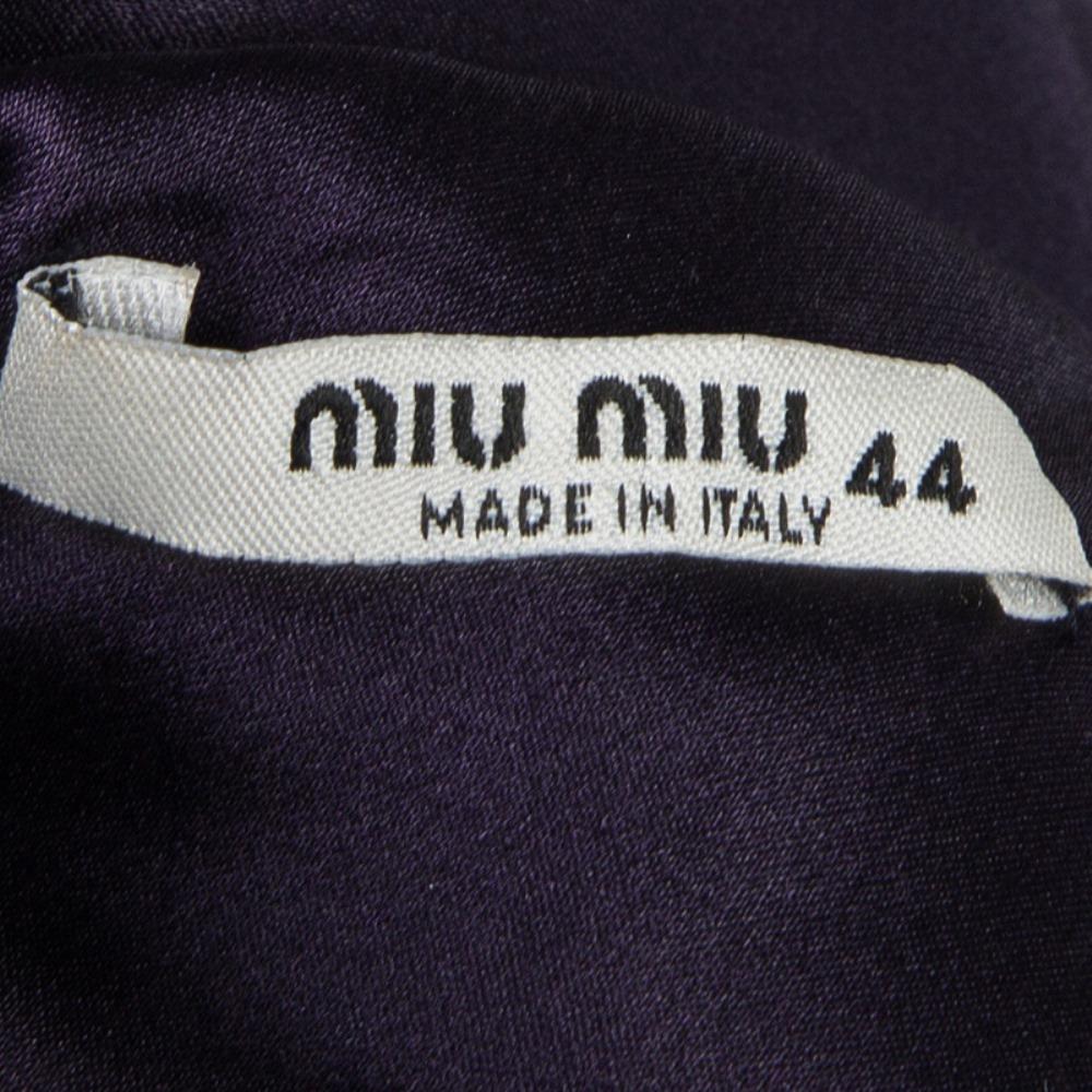 Women's Miu Miu Deep Purple Silk Ruffle Detail Sleeveless Dress M