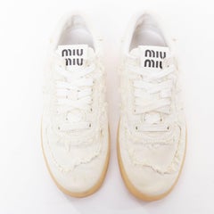 MIU MIU Denim beige crudo corte deshilachado lona zapatillas skate EU37