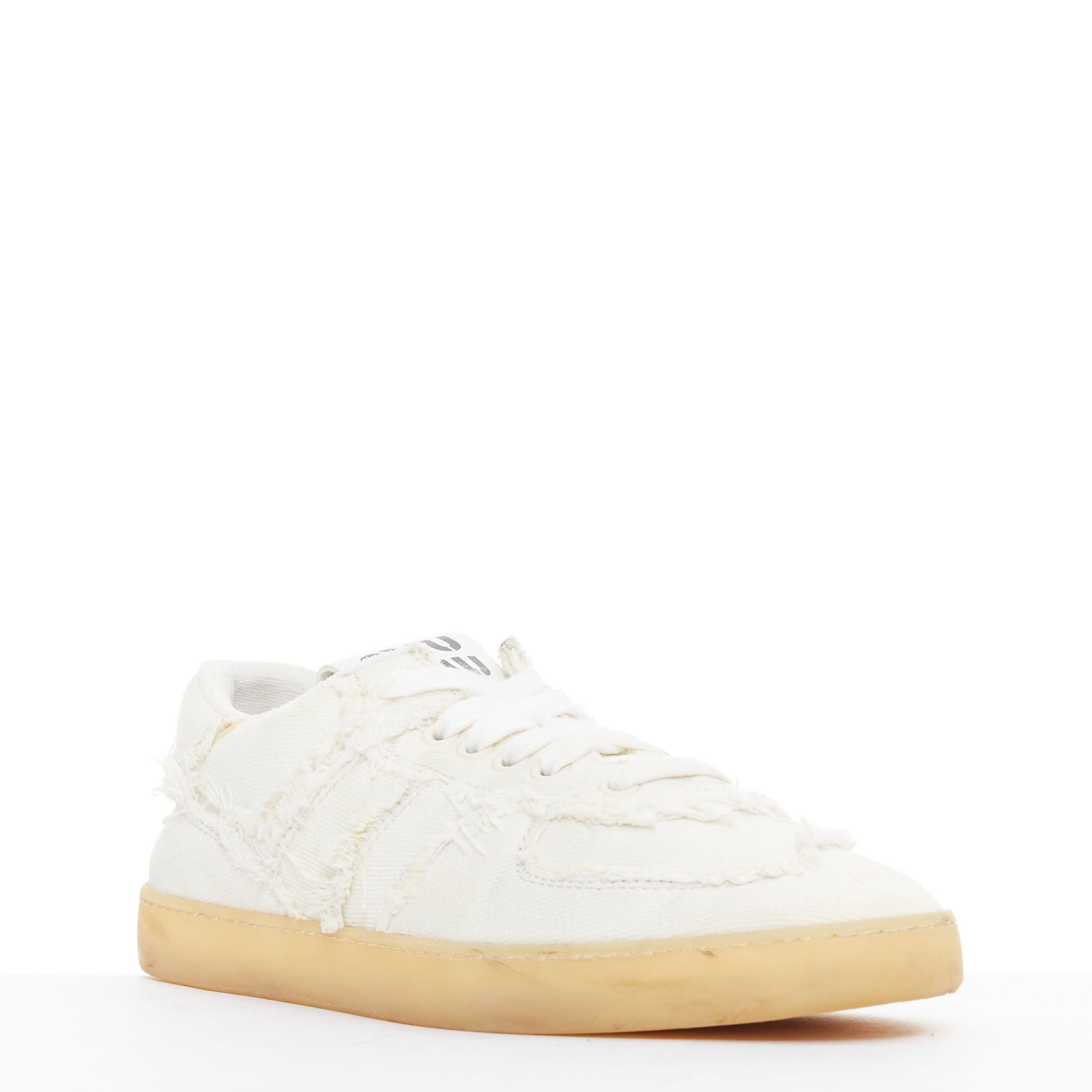 MIU MIU Denim beige crudo corte deshilachado lona zapatillas skate EU37 Beige en venta