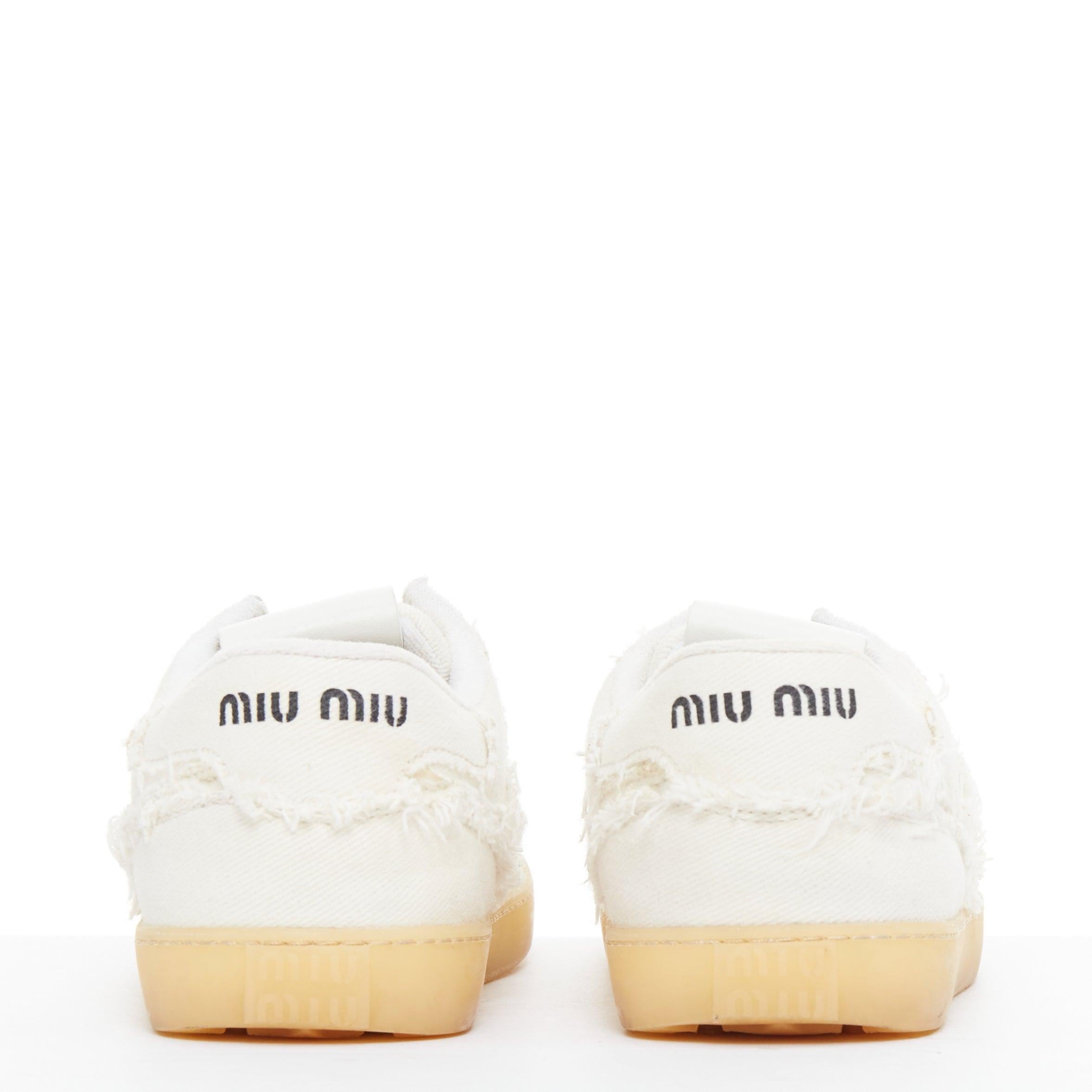 De las mujeres MIU MIU Denim beige crudo corte deshilachado lona zapatillas skate EU37 en venta