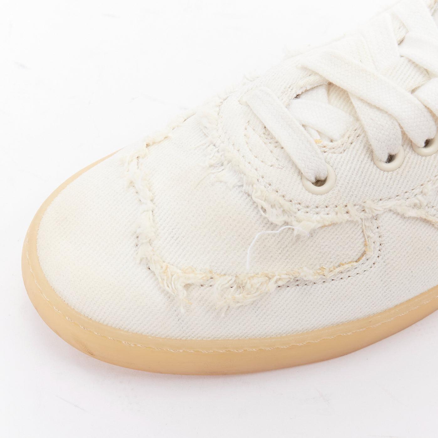 MIU MIU Denim beige crudo corte deshilachado lona zapatillas skate EU37 en venta 3