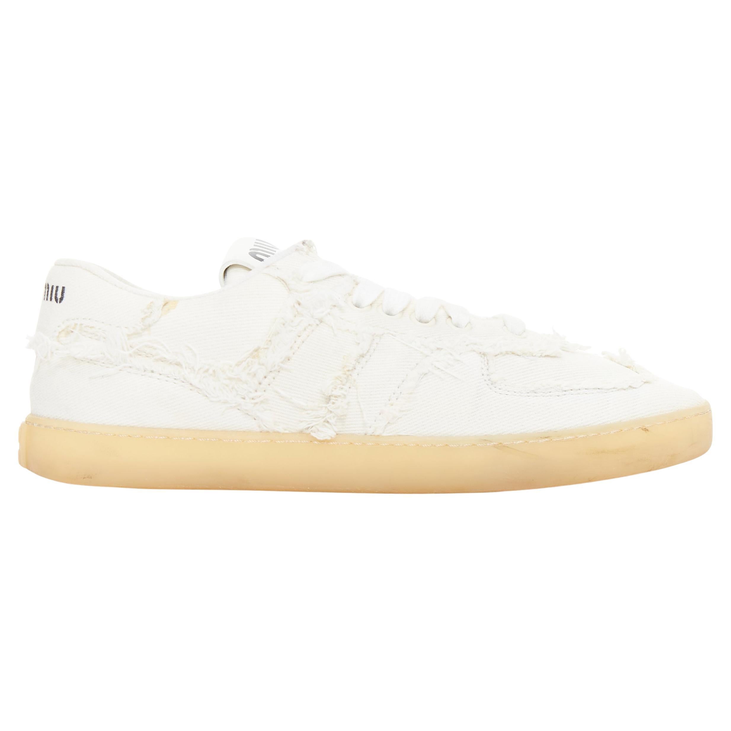 MIU MIU Denim beige crudo corte deshilachado lona zapatillas skate EU37 en venta