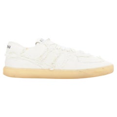MIU MIU Denim Beige Rohschnitt ausgefranste Canvas Skateboard Sneakers EU37