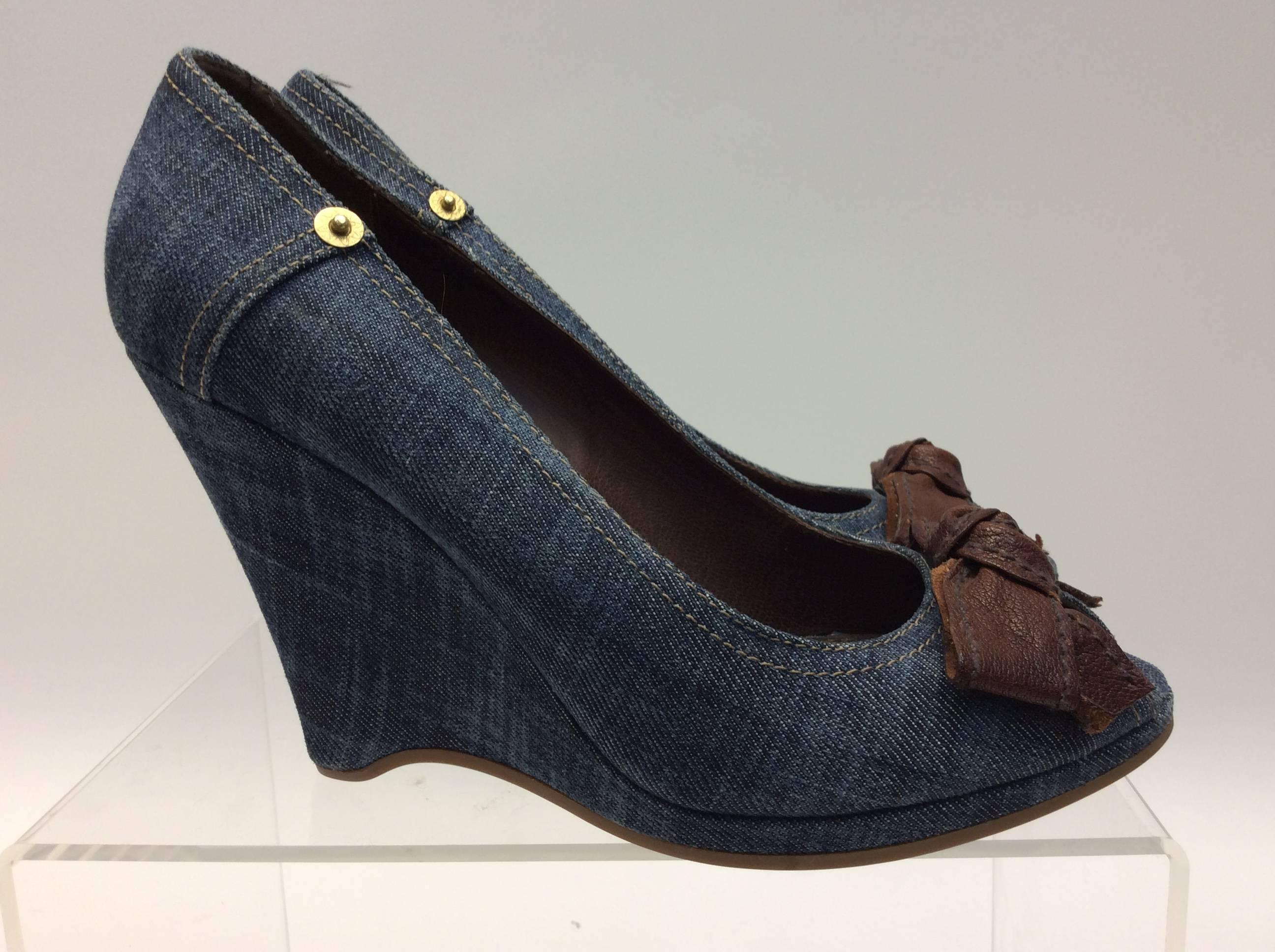 Miu Miu Denim Wedge In Good Condition For Sale In Narberth, PA