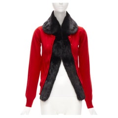 MIU MIU detachable black rounded fur collar red cardigan S