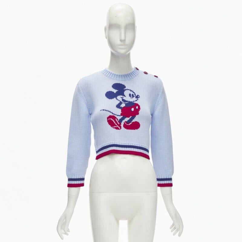 MIU MIU DISNEY Mickey Mouse powder blue red cropped sweater IT38 XS For Sale 5