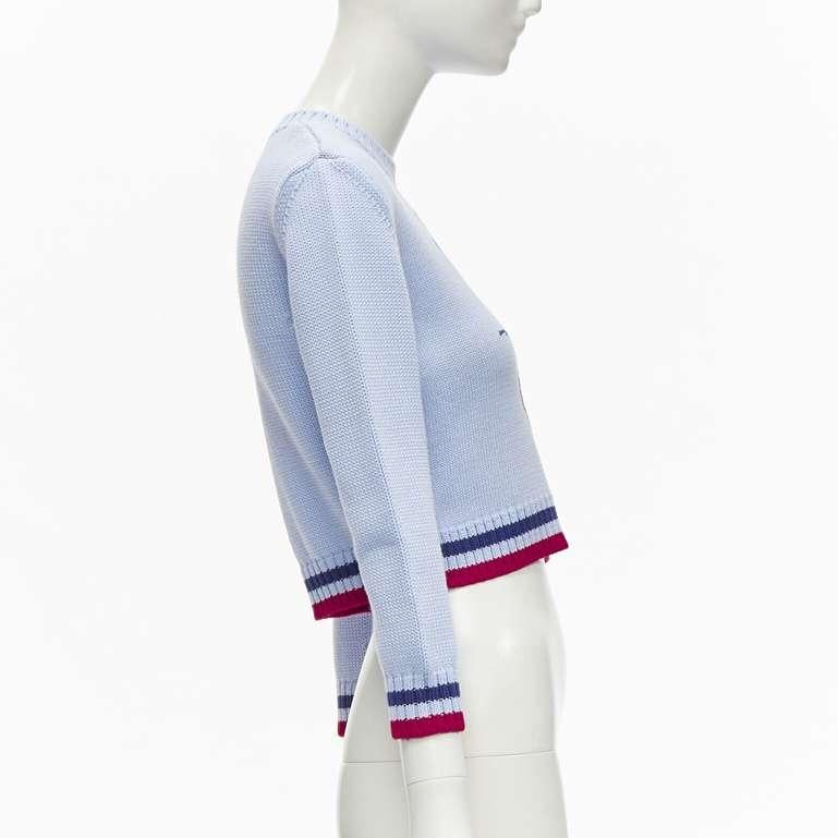 MIU MIU DISNEY Mickey Mouse powder blue red cropped sweater IT38 XS In Excellent Condition For Sale In Hong Kong, NT